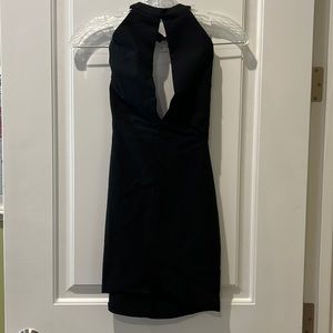 Tobi Black mini bodycon dress with keyhole cutout & halter neck